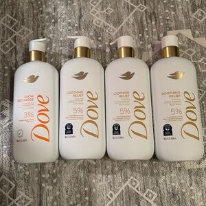 Dove body wash lot 3 soothing relief and 1 glow recharge pumps